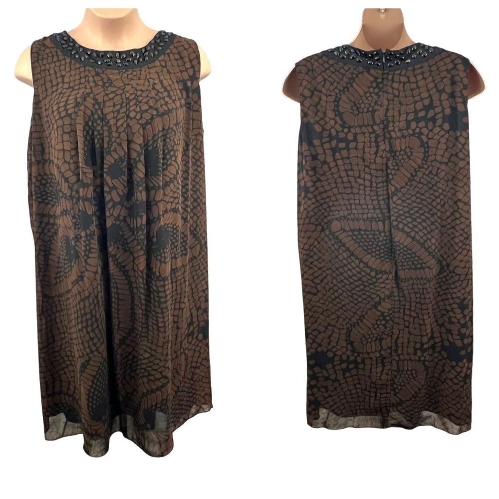 Eva Blue Lined Sleeveless Embellished‎ Neck Shift Dress 2X